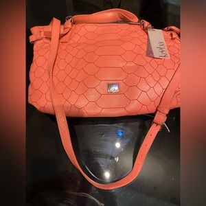 NWT Kooba handbag w/handles and detachable shoulder/crossbody strap. Coral